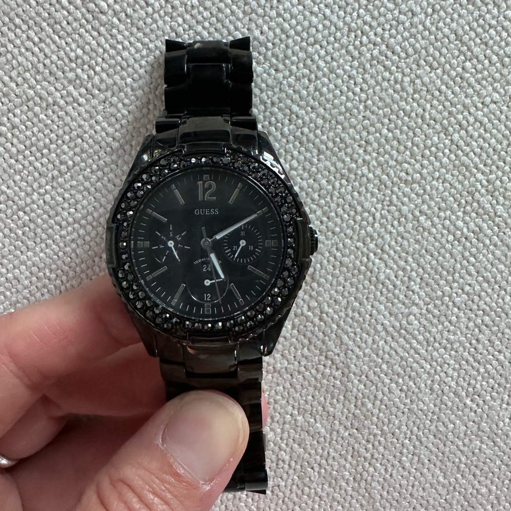Guess Woman’s Black Crystal-Accented Watch